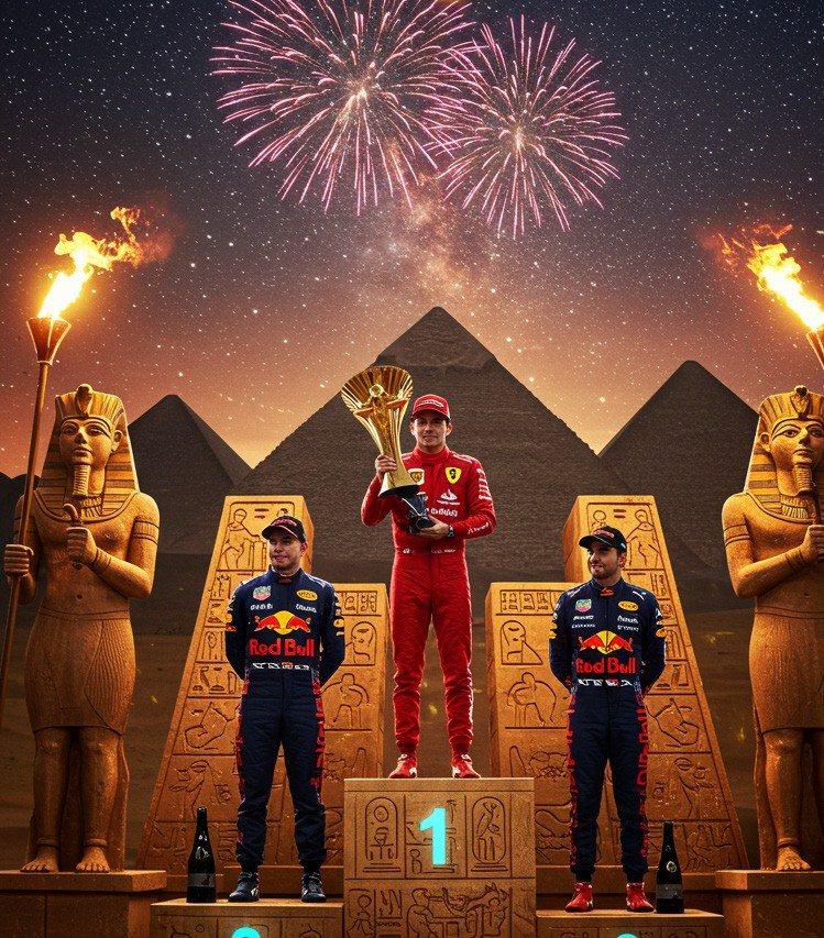 F1 podium at the pyramids